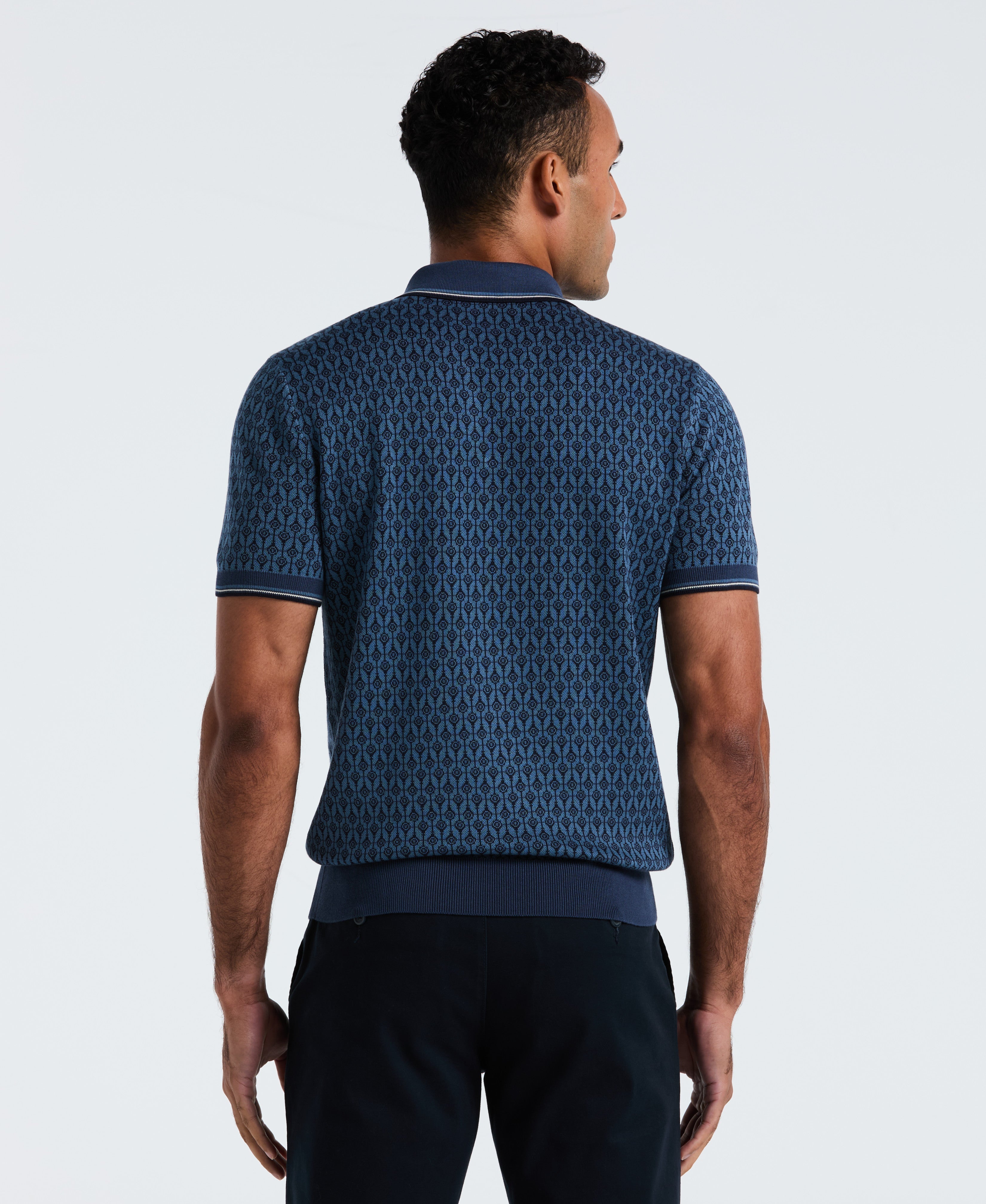 Quarter Zip Geo Jacquard Sweater Polo