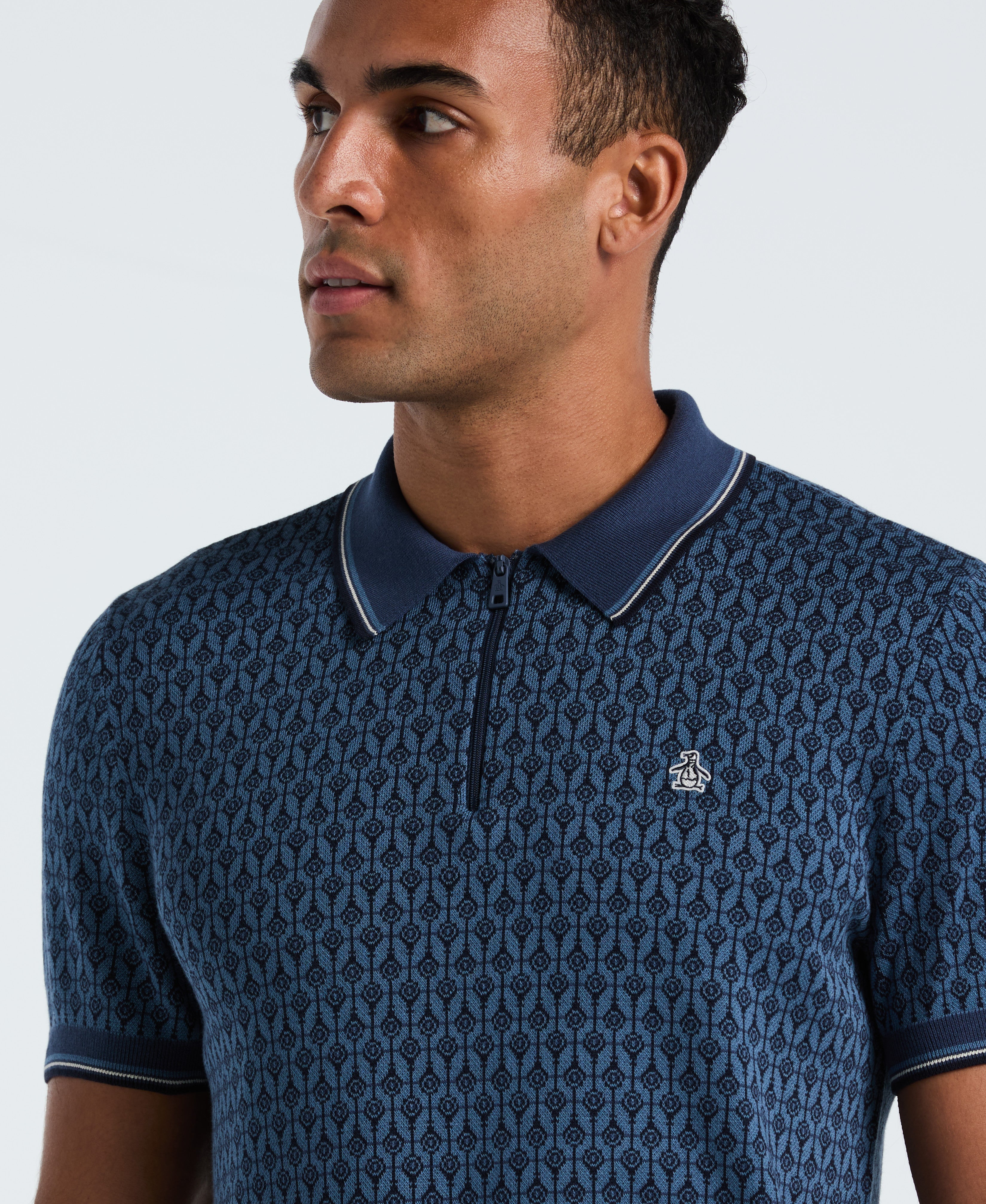 Quarter Zip Geo Jacquard Sweater Polo