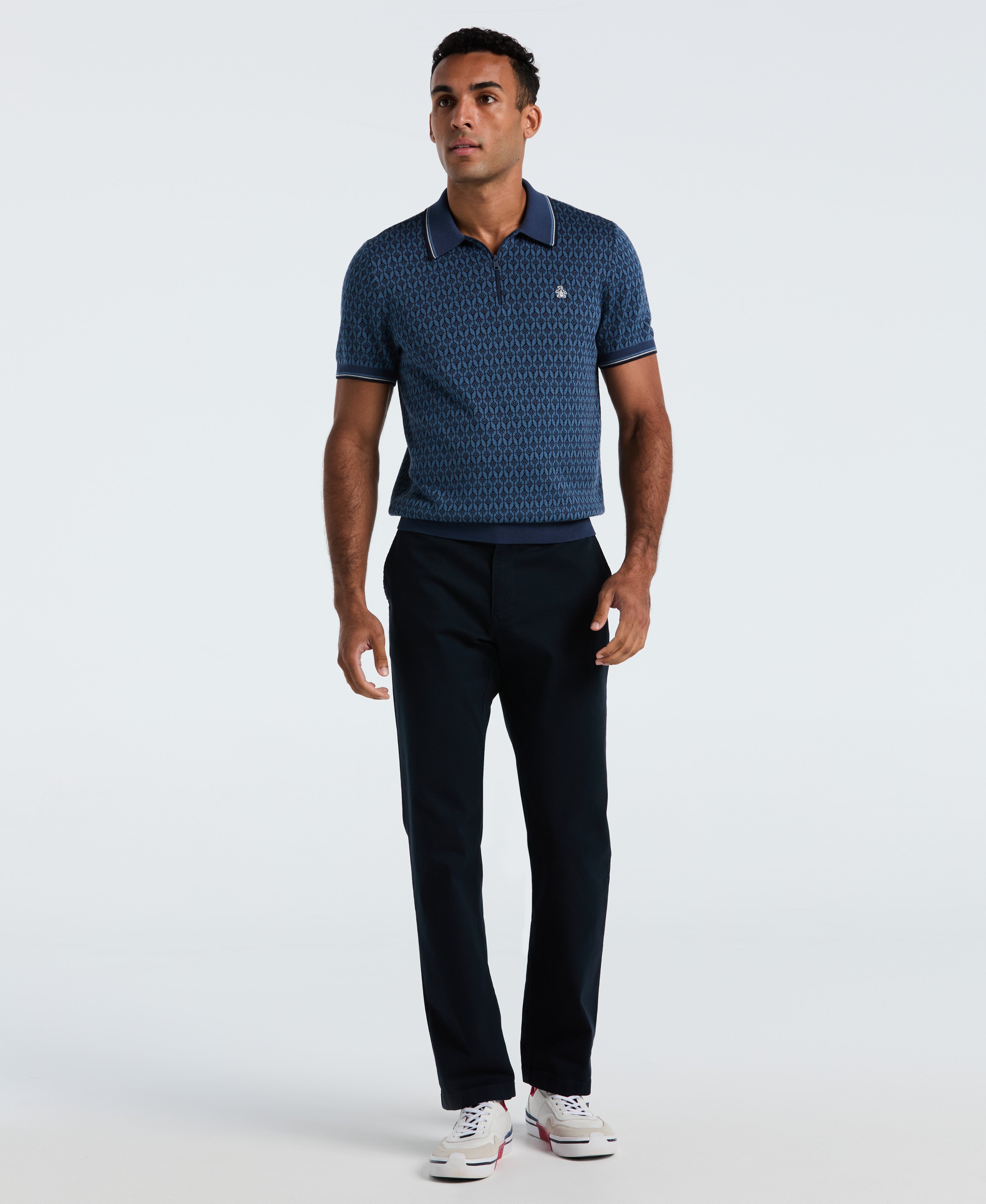 Quarter Zip Geo Jacquard Sweater Polo